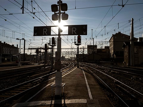 In this file photo dated Thursday, March 22, 2018, an empty train platform is pictured during a railway strike at the Lyon Perrache train station, central France. | Associated Press