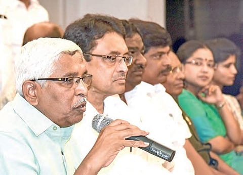 TJAC chairman Professor M Kodandaram announces his new political party Telangana Jana Samithi in Hyderabad on Monday | Vinay Madapu