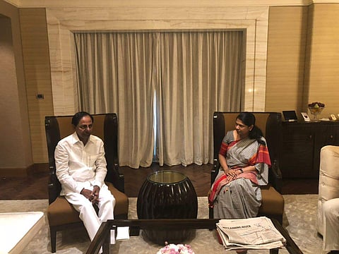 DMK MP Kanimozhi called on Telangana Rashtra Samiti (TRS) President and Chief Minister K Chandrasekhar Rao in Chennai on Monday. | EPS