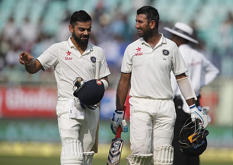 Indian batsmen Cheteshwar Pujara and Virat Kohli  (File| AP)