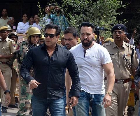 Bollywood actor Salman Khan arrives at the court for a hearing in allegations on Black Buck hunting case in Jodhpur on Thursday. (PTI)