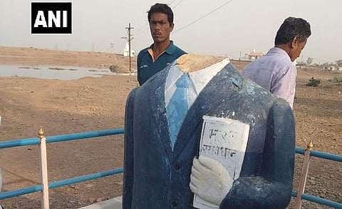 Ambedkar statue vandalized in Madhya Pradesh. (Twitter Photo: ANI)
