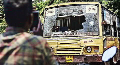 Cadre of political parties smear white paint on Hindi name on the board at Dharmapuri Railway Station;