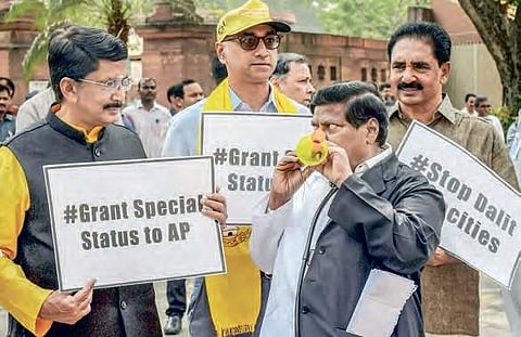 TDP MPs protest outside Parliament on Thursday | pti