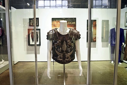 One of the costumes from the film Gladiator owned by actor Russell Crowe is on display to be auctioned by Sotheby's auction house as part of the 'Russell Crowe: The Art of Divorce Auction' at Carriageworks, Sydney, Australia Saturday, April 7, 2018. | AP