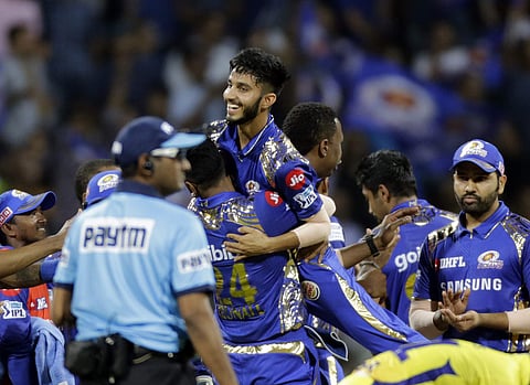 Mumbai Indians player Mayank Markande celebrates after Mahendra Singh Dhoni's wicket against Chennai Super Kings  | AP