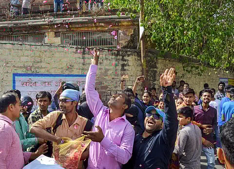 Bollywood actor Salman Khan's supporters gather outside Jodhpur Court to celebrate his bail in the 1998 blackbuck poaching case. (PTI)