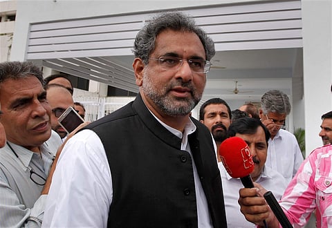 Pakistan's Prime Minister Shahid Khaqan Abbasi arrives at the Parliament in Islamabad, Pakistan. | AP