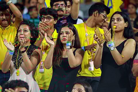 Sakshi Dhoni claps during a match between Chennai Super Kings and Delhi Daredevils during IPL 2018 in Pune. | PTI