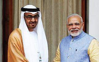 Prime Minister Narendra Modi with Abu Dhabi’s crown prince Sheikh Mohammed