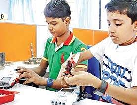 Students at the innovation hub