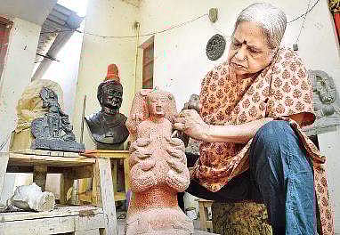 Kanaka Murthy at her studio space in her house  Pushkar V