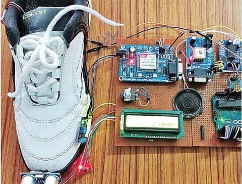 The power required for operating the unit is obtained from the energy that is generated when the person walks.