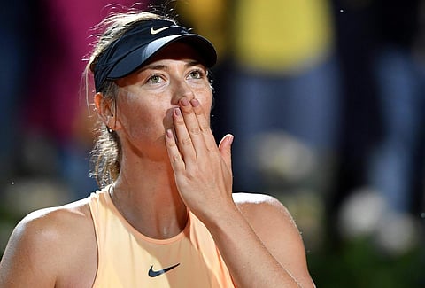 Russia's Maria Sharapova blows a kiss to spectators after winning her match against Slovakia's Dominika Cibulkova at the Italian Open tennis tournament in Rome, Wednesday, May 16, 2018. (Photo | AP)