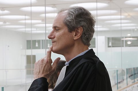 Benjamin Sarfati lawyer of American-born British screenwriter Terry Gilliam arrives at Paris' court house, Monday, May 7, 2018. (AP File Photo)