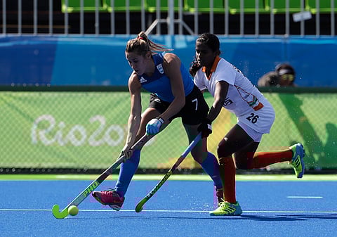 India's Sunita Lakra, right, was handed the leadership responsibility of the 18-member side in the absence of regular skipper Rani Rampal. (File photo | AP)