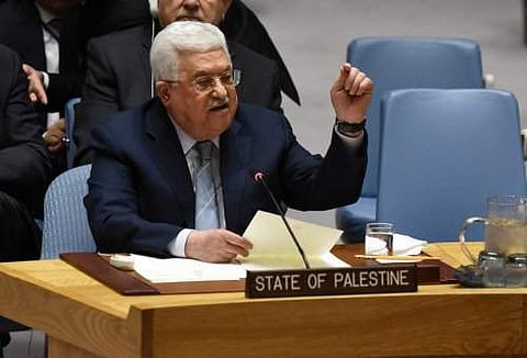 Palestinian leader Mahmud Abbas speaks at the United Nations Security Council | AFP