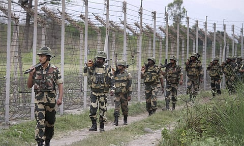 BSF personnel patrolling at the international border on the outskirts of Jammu.  (File Photo | PTI)