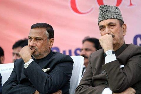 Senior Congress leader Ghulam Nabi Azad with former minister Sham Lal Sharma(L) during the party’s day-long convention in Jammu. | PTI