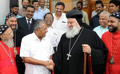 Kerala Chief Minister Pinarayi Vijayan with Patriarch of the Syrian Orthodox Church Ignatius Aphrem II (Facebook/Pinarayi Vijayan)