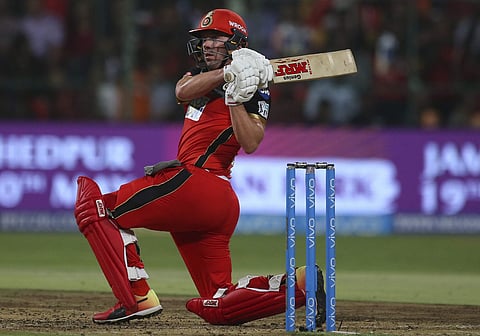FILE - In this Thursday, May 17, 2018 file photo, Bangalore's Royal Challengers batsman AB de Villiers bats during the VIVO IPL Twenty20 cricket match against Sunrisers Hyderabad in Bangalore | AP