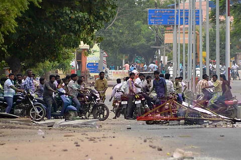 Tension continued to prevail in Thoothukudi for the third consecutive day as the death toll due to police firing at anti-Sterlite protesters rose to 13. (Express Photo | V Karthik Alagu)