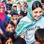 Priyanka Chopra with displaced Rohingya children