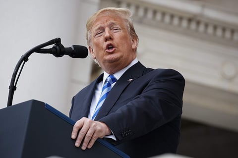 President Donald Trump speaks during a Memorial Day ceremony at Arlington National Cemetery, Monday, May 28, 2018, in Arlington, Va. | AP