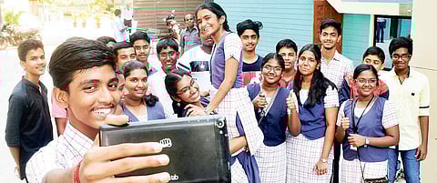 Students taking a selfie after announcement  of Class X results | Rakesh Kumar