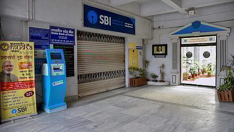 A bank branch is seen closed due to the bank employees' two-day nationwide strike to press for wage revision in Patna on Wednesday. (PTI)