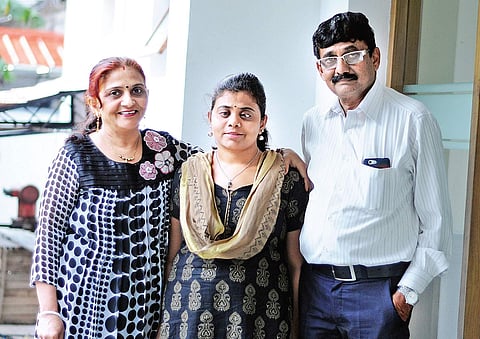 Pranjal Patil with her parents. She secured a rank of 124 in the Union Public Service Commission and took charge as the Assistant Collector of Ernakulam on Monday.