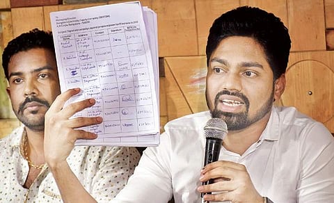 President of Nav Bharat Democratic Party Anil Shetty during a press conference at Press Club in Bengaluru on wednesday| pandarinath B