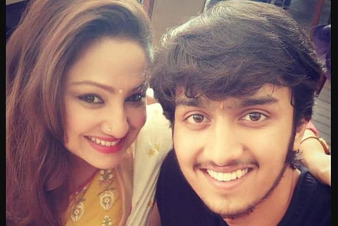 Priyanka Upendra and nephew Niranjan Sudhindra. (Twitter Photo)