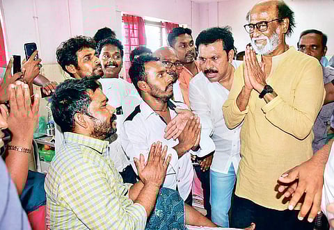 Rajinikanth at the Thoothukudi Medical College Hospital on Wednesday | Express