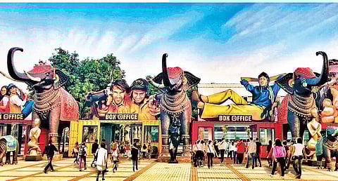Film sets at Nitin Desai’s studio that has been converted into Bollywood theme park; the entrance is called ‘Box Office’