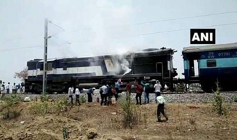 Udaipur Intercity Express catches fire. | ANI