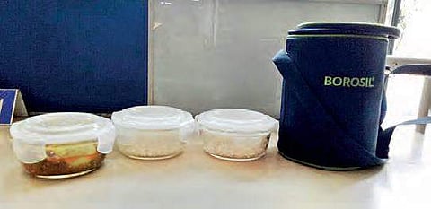 The abandoned lunch box that was suspected to contain an explosive was recovered by police in Khairatabad on Sunday | Express photo