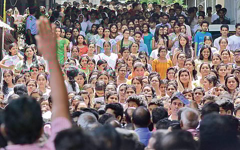 Candidates coming out from Arya Central School in Thiruvananthapuram after NEET on Sunday | B P Deepu