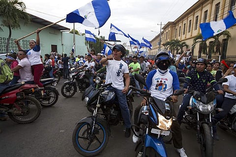 Protesters against Nicaraguan President Daniel Ortega takes part in a rally at the Monimbo neighborhood in Masaya, Nicaragua. (AP)