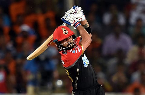 Royal Challengers Bangalore's Virat Kohli plays a shot during IPL 2018 match against Sunrisers Hyderabad in Hyderabad on Monday. | PTI