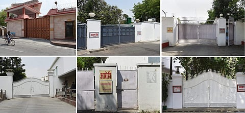 Official accommodations of former Uttar Pradesh chief ministers, (clockwise from top left) Mayawati, Kalyan Singh, Mulayam Singh Yadav, ND Tiwari, Akhilesh Yadav and Rajnath Singh, in Lucknow. (PTI)