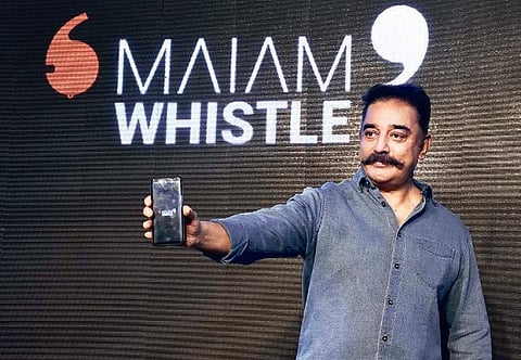 File photo of Makkal Needhi Maiam chief Kamal Haasan launching his party’s app at his office in the city
