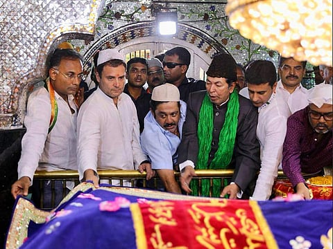 Congress President Rahul Gandhi visited Dargah of Hazrat Tawakkal Mastan in Bengaluru. | Express Photo Services