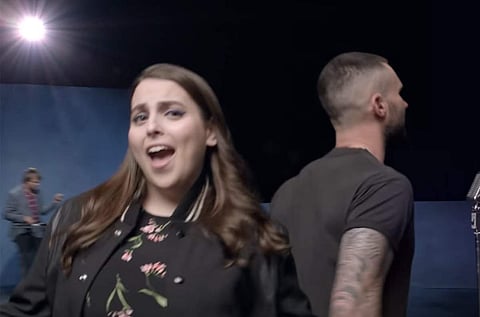 Maroon 5's frontman Adam Levine with Beanie Feldstein in the song 'Girls Like You'. (Image Courtesy Twitter @maroon5)