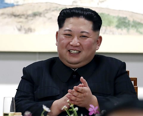 In this April 27, 2018, photo, North Korean leader Kim Jong Un without glasses attends a banquet at the southern side of the border village of Panmunjom in the Demilitarized Zone. These days, Kim often wears a pair of horn-rimmed glasses.| AP