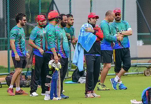 Afghan players during a practice session ahead of the maiden Test match between India and Afghanistan in Bengaluru on Tuesday June 12 2018. | PTI