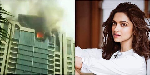 (L-R) Fire in Beaumonte Towers in Mumbai's Prabhadevi; actress Deepika Padukone.