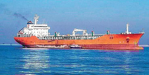 Chemical tanker vessel M V Nalini which caught fire following a blast in the engine room