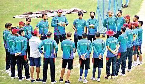 Afghanistan players during a training session ahead of their first-ever Test match, against India in Bengaluru on Wednesday (Photo | Pushkar V)