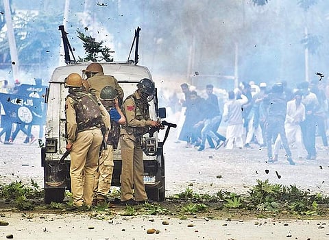 Youth clash with security forces after Eid prayers at Anantnag on Saturday when stone pelting and teargas shelling were also reported (Photo | Special arrangement)
